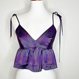 SAVAGE‎ x FENTY Cropped Camisole SMALL Linear Design Blue Red Shoulder Ties